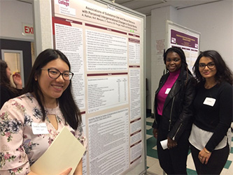 HNSC undergraduate students Anika Raihan (SEEK Program scholar), Nelsia Marquis, and Claudine Guerra (Macaulay Honors student)