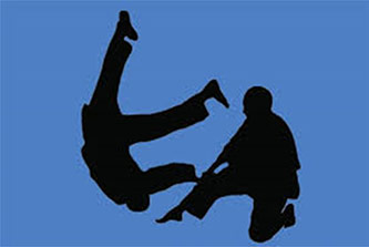 A silhouette of two martial arts practicioners