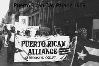 The Puerto Rican Alliance of Brooklyn College marching in the annual Puerto Rican Day Parade, 1969. (Photo credit. Antonio Nieves ’72)