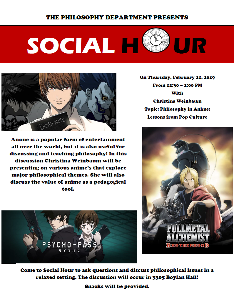 Event Flier: Philosophy in Anime: Lessons From Pop Culture (February 21)