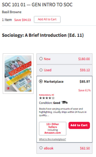 Example of a textbook listing and the Price Match Guarantee