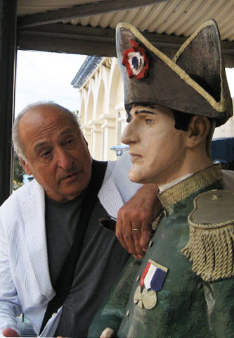 Anthony Mancini and a faux Napoleon at the Jamestown Hotel, St. Helena.