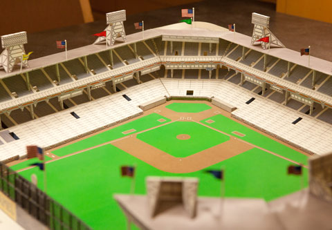 Model shows Ebbets Field as it was during the heyday of Brooklyn Dodgers baseball.