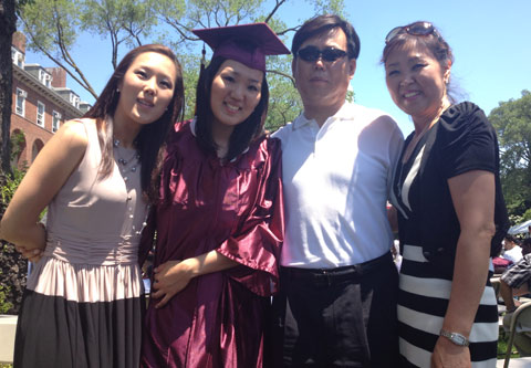 Jin Lee '12, with her sister, who lives in New York, and parents, who came for Commencement Exercises from Seoul.