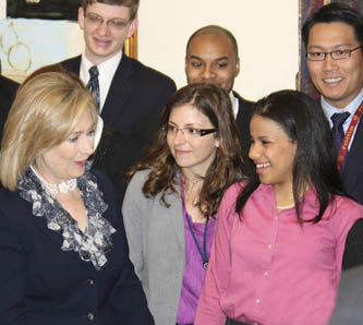 Soribel Feliz (r) got to meet Secretary of State Hillary Clinton when she interned for the House Committee on Foreign Affairs.