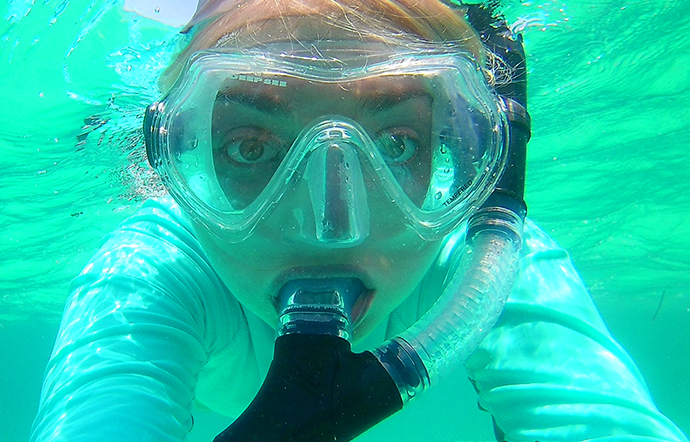 Senior and urban sustainability major Tori McGregor at her internship at the Bimini Biological Field Station.