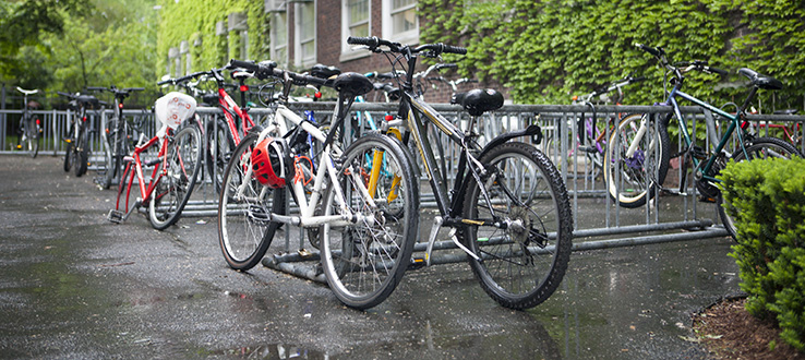 Bicycle racks on campus are maintained by security personnel.