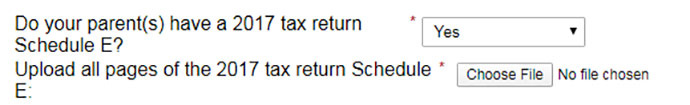 Screenshot of section of electronic an electronic dynamic form showing what tax information needs to be uploaded. The upload box and text indicating what needs to be uploaded are highlighted in a red border.